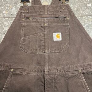 Carhartt Insulated Brown Duck Canvas Double Knee Bib Overalls